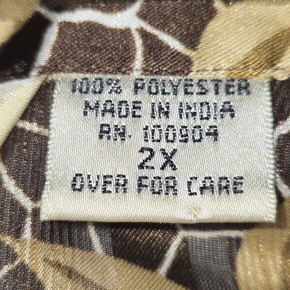 Selene Sport Womens 2X Top Button Up Floral Leaf Tropical Earth Tone Statement - Picture 10 of 11